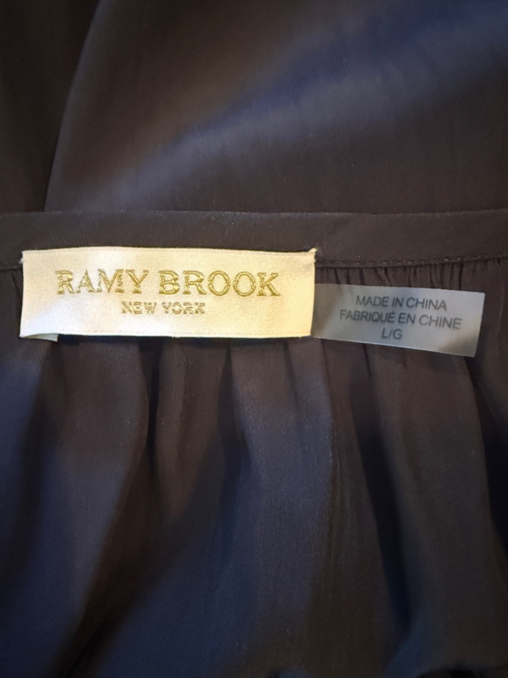 RAMY BROOK Black Dress Sz L Drop Waist Ruffle Hem Tie Neck Modern Elegance - Picture 14 of 16